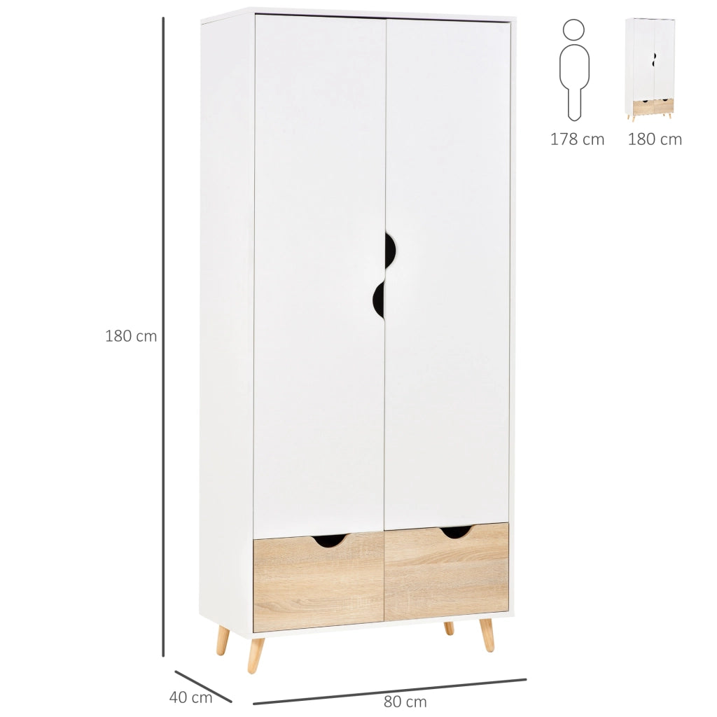 Armadio a Due Ante in Legno con Ripiani e Cassetti ¨C Zephmum ¨C Bianco 80x40x180cm