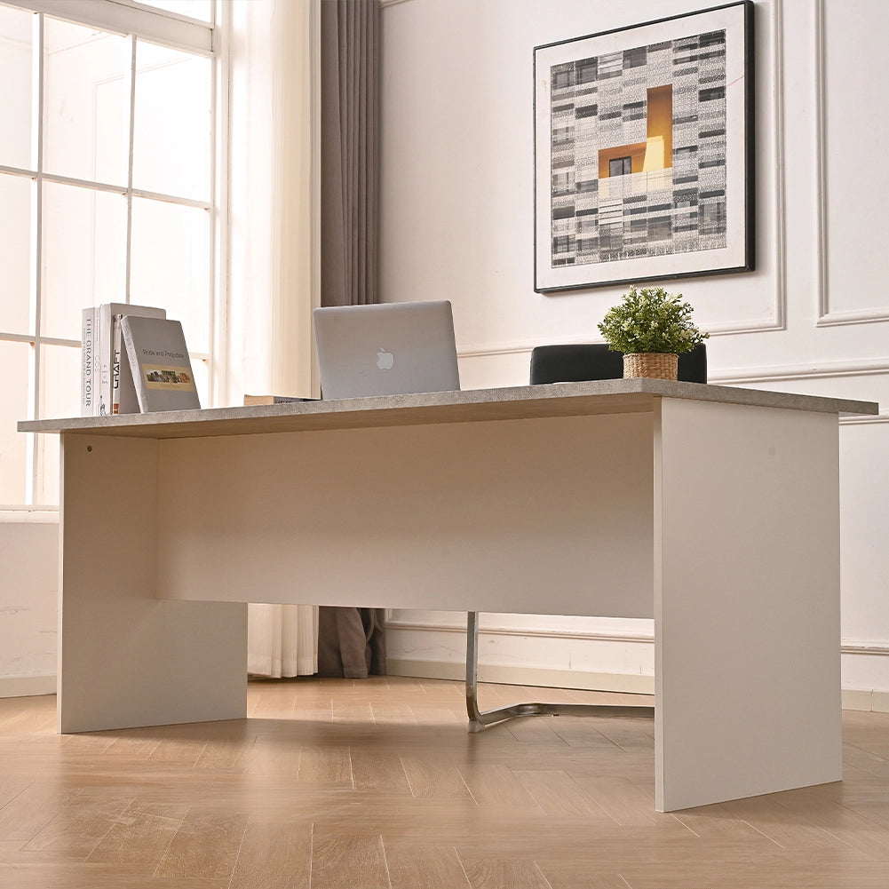 Scrivania per Ufficio in Legno Bianco e Grigio Postazione Lavoro Studio 160x80cm