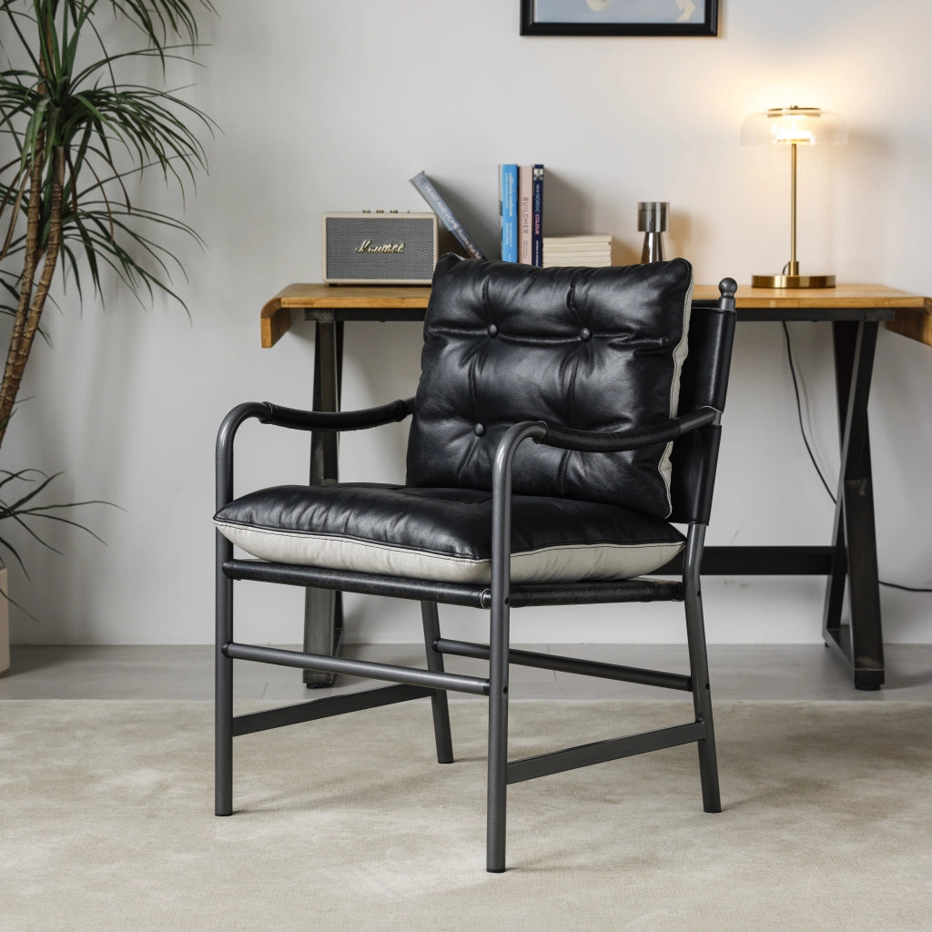 POLTRONA in pelle nera e metallo stile Mid Century Modern