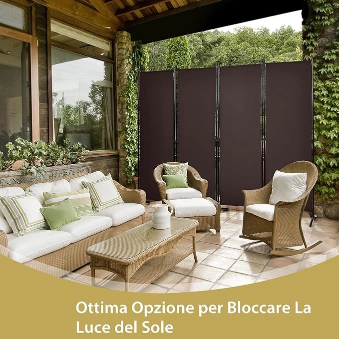 Paravento da Interno in Metallo, Separé Divisorio Interno Pieghevole con Piedini Stabili, Pannelli Divisori per Interni per Casa e Ufficio (Marrone, 220 x 173 cm (4 Pannelli))
