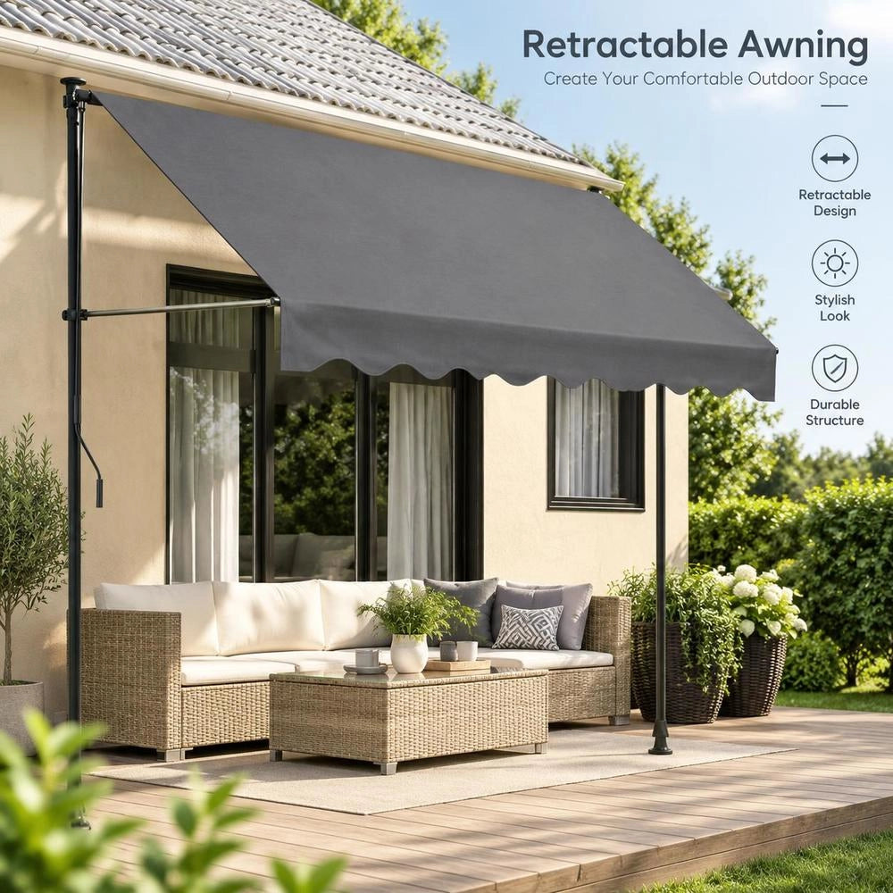 Retractable Awning, Anthracite, 200x150 Cm, Fabric And Steel