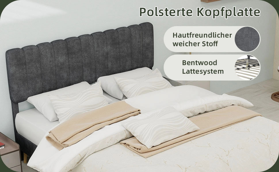 Letto imbottito con testiera ¨C Minimal ¨C grigio velluto 140x200 cm
