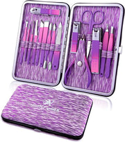 Set di Manicure Professionale - 16 Stk Strumenti di Cura per Piedi in Acciaio Inossidabile (Viola)