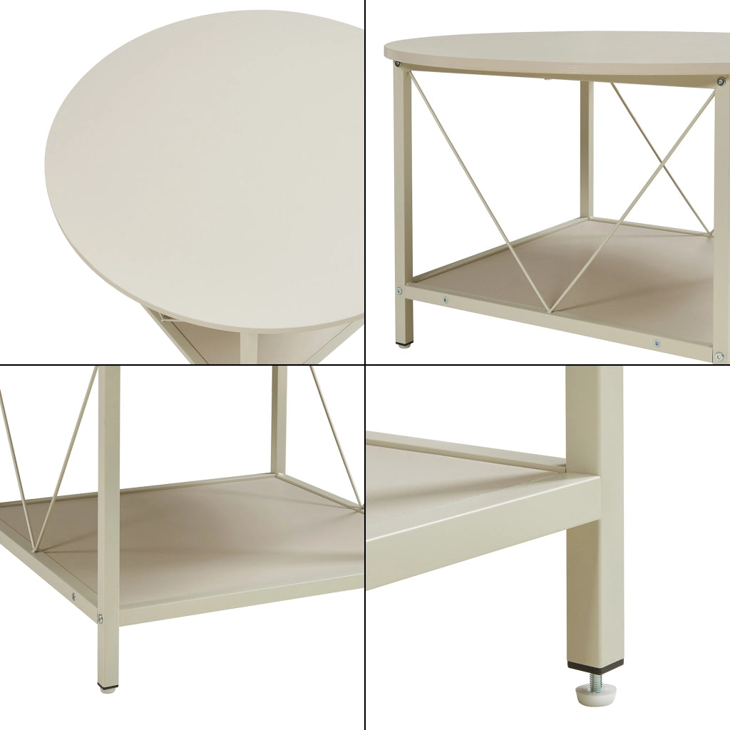 Tavolino da Caffè Filem con Piano Rotondo e Ripiano ØxA: 80 x 46 cm - Color Sabbia [en.casa]