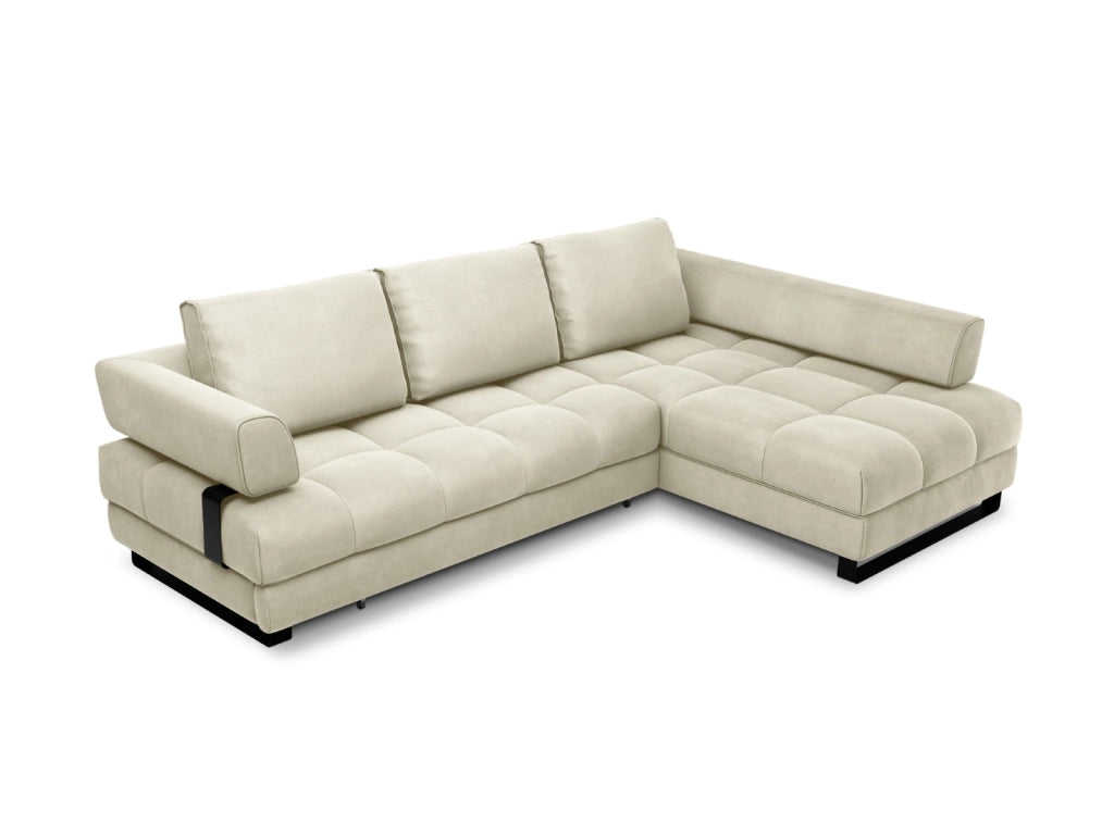 Cosmopolitan Design - Divano convertibile angolare destro con contenitore "Clinton" 5 posti in velluto beige chiaro 