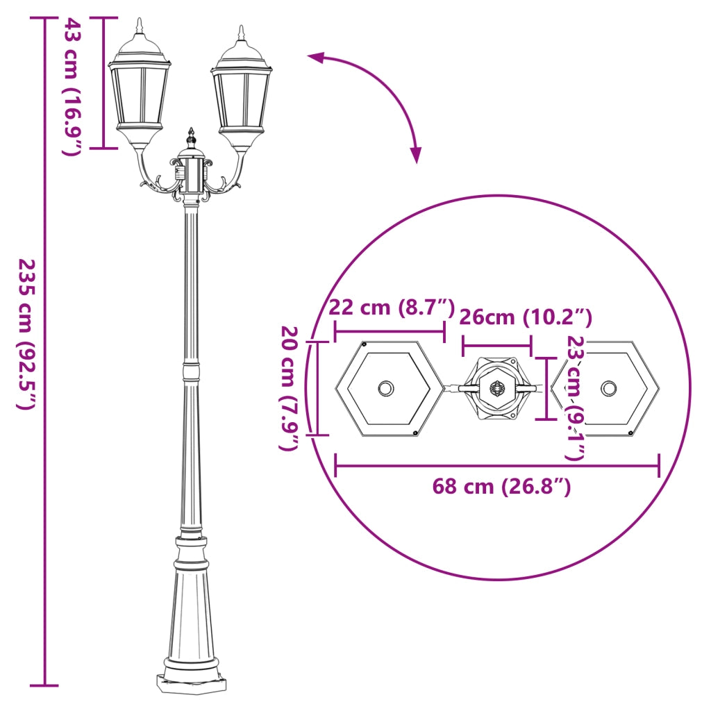 Palo di Luce da Giardino 2-Lampada E27 Bronzo 235 cm Alluminio