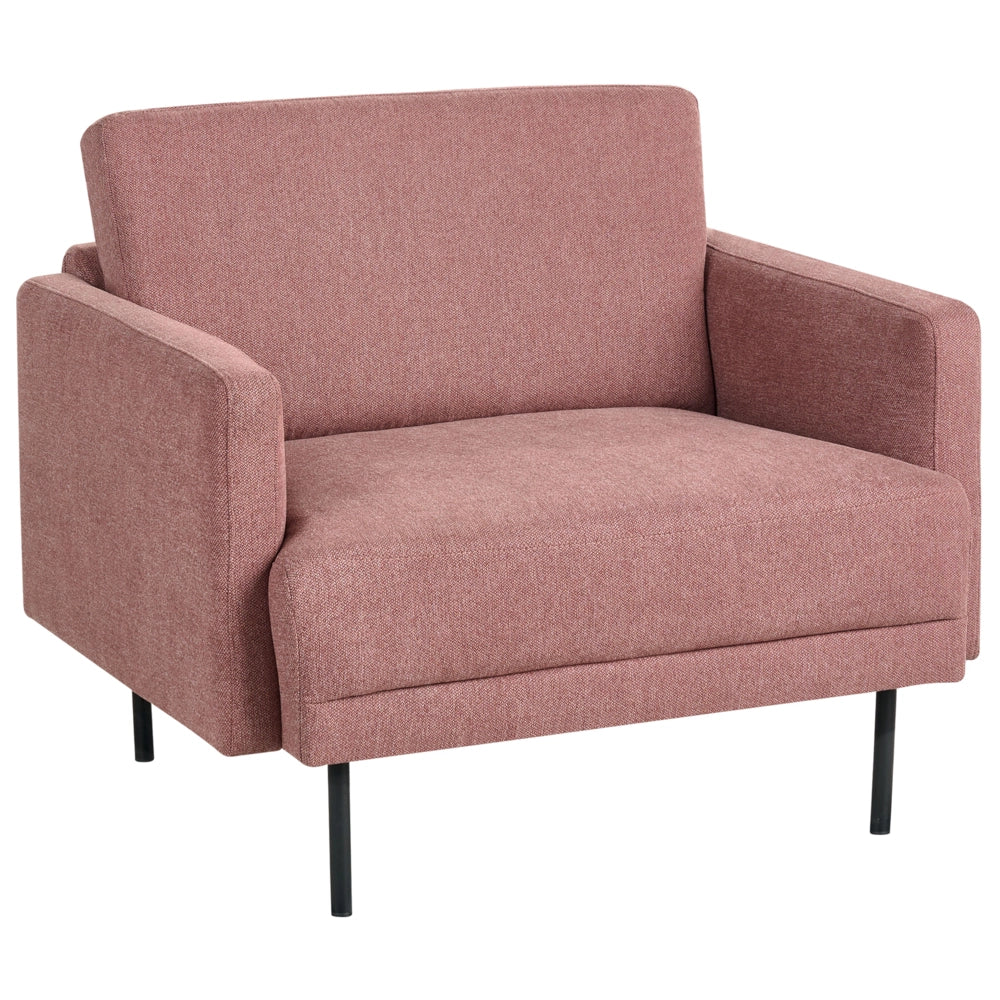 Poltrona moderna imbottita in tessuto rosa con gambe in metallo stile moderno e minimalista