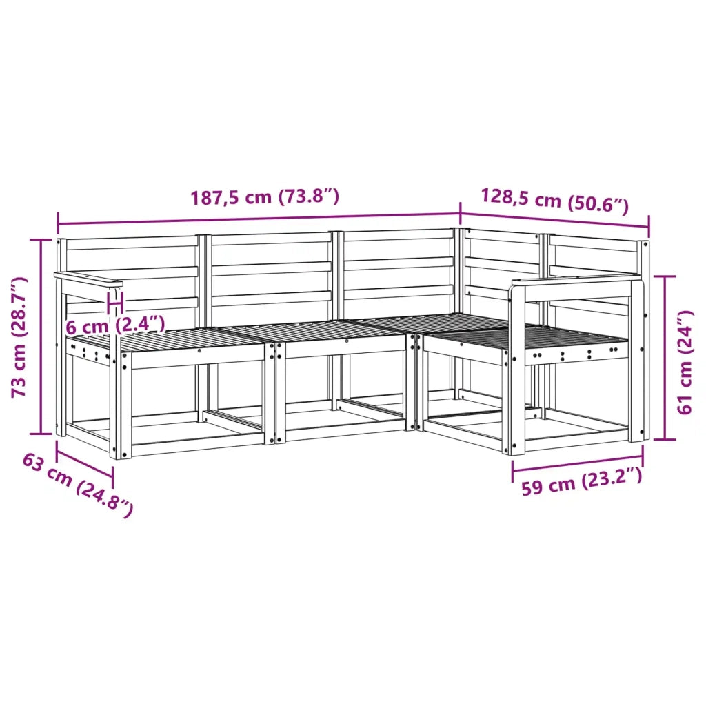 Set di divani da esterno 4 pcs Bianco 187,5 x 128,5 x 73 cm 3387548