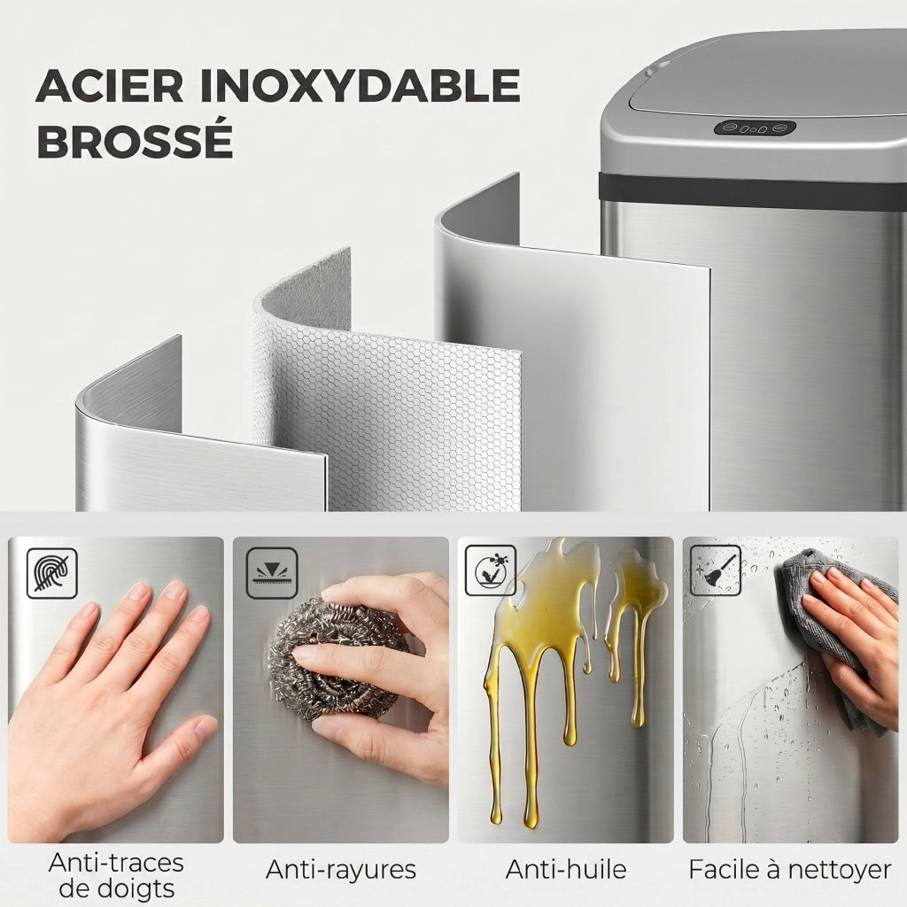 Bidone per rifiuti automatico 48L ¨C zephmum ¨C acciaio inox 33x25x69cm argento