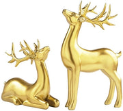 Due pezzi di ornamenti di ren d'oro, due figure di eland d'oro, miniatura di cervo in cera, decorazione per la sala da soggiorno, decorazione di Natale per cervi per l'arredamento interno