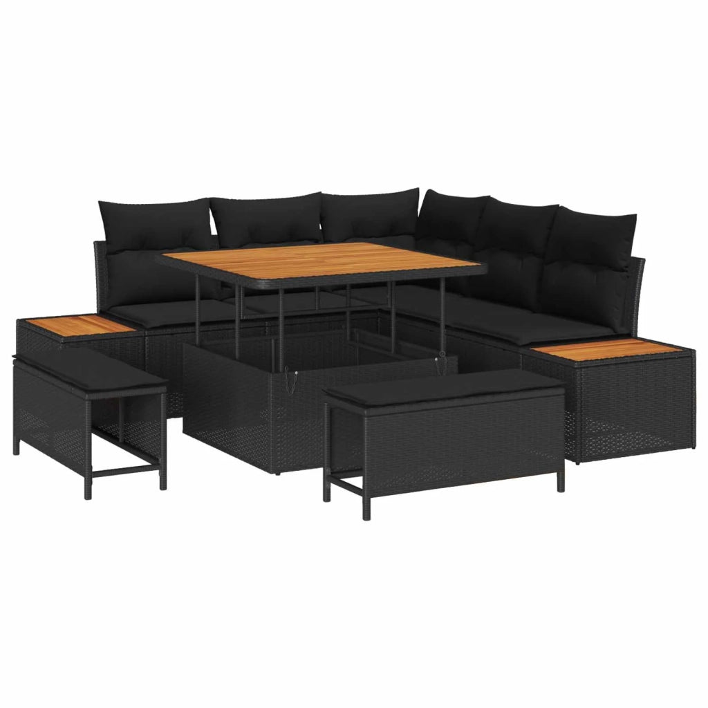 Set Divano da Giardino con cuscino 8 pcs Nero Poly Rattan 3364854