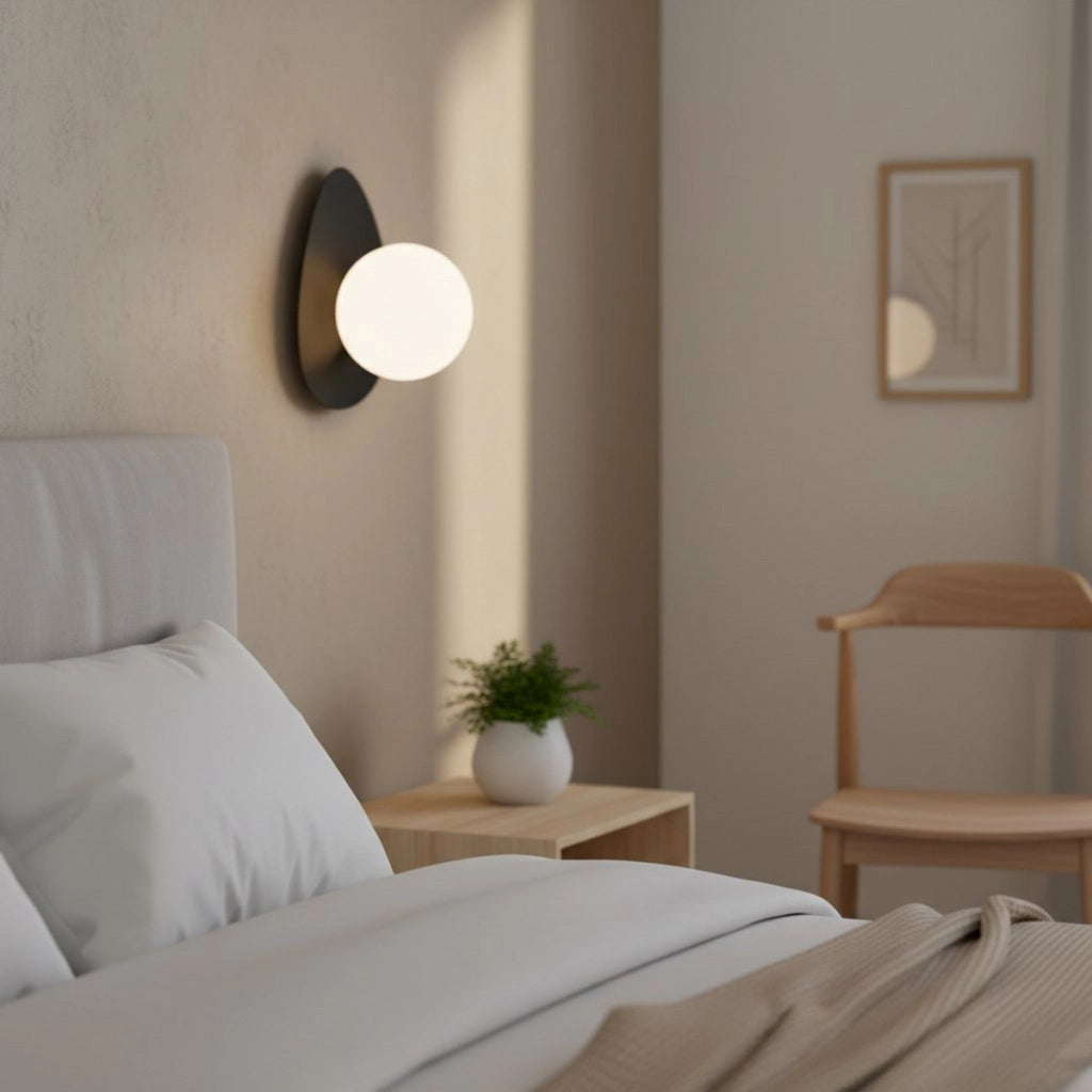 Lampada da parete OVO in acciaio nero con diffusore sferico