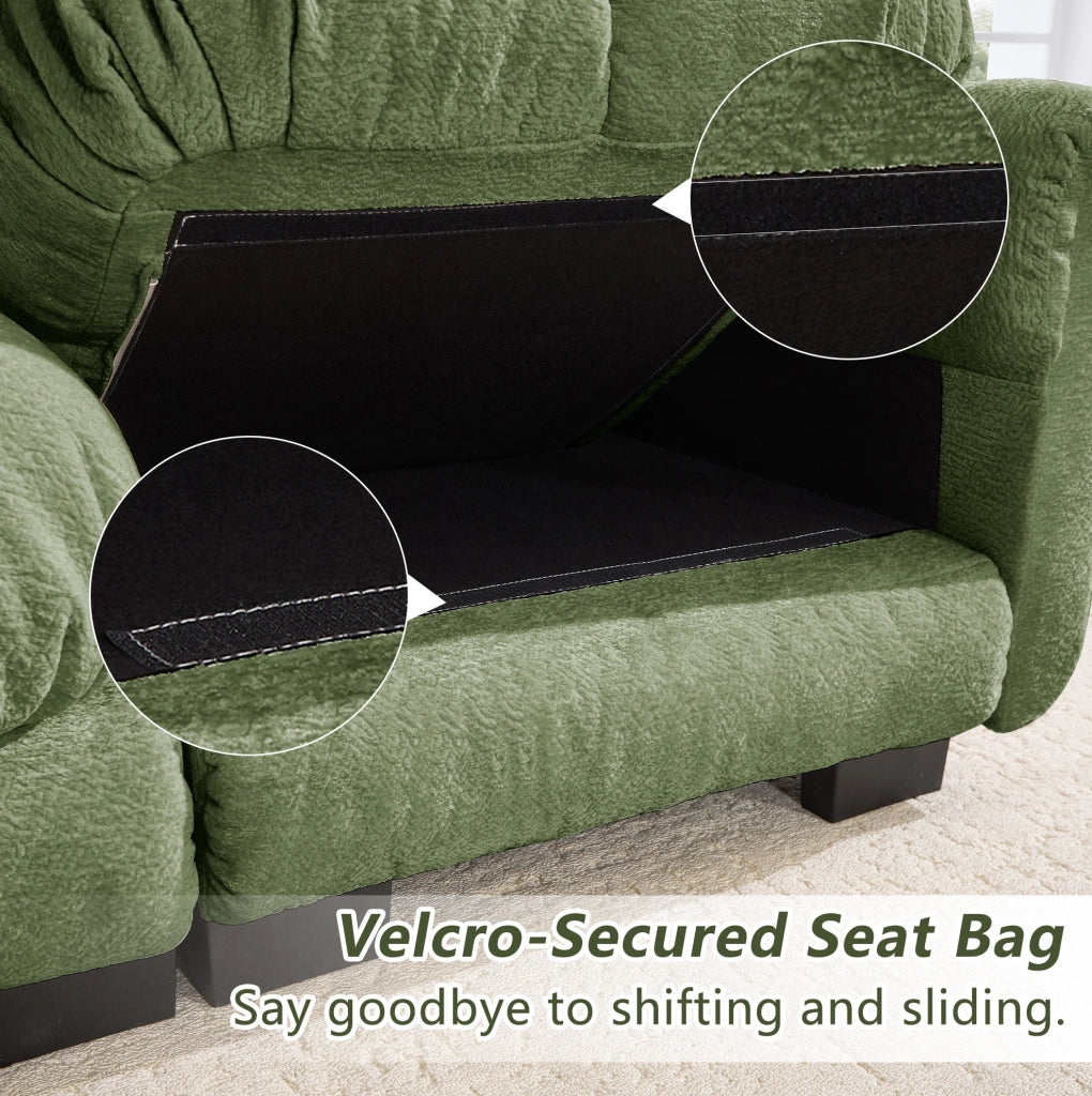 Divano a 3 posti verde in tessuto Chenille con cuscini decorativi, design trapuntato e schienale ergonomico