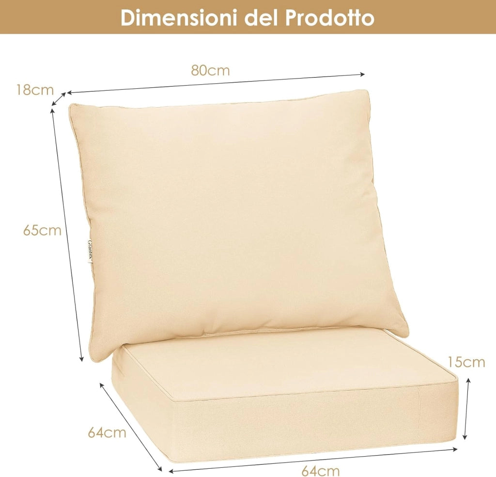 Cuscino per Divano da Giardino, Cuscino per Sedia Rattan per Esterno, Set di 2 Cuscino per Mobili da Giardino (Beige)