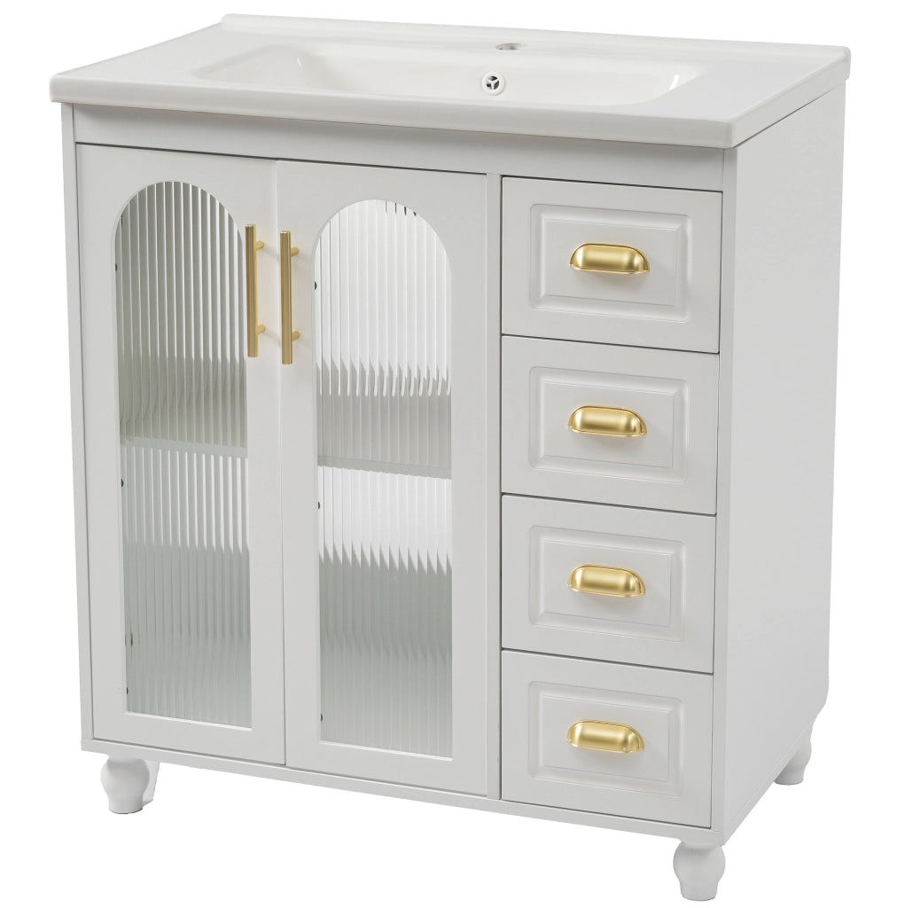 Mobile bagno bianco 80 cm con lavabo in porcellana e 3 cassetti