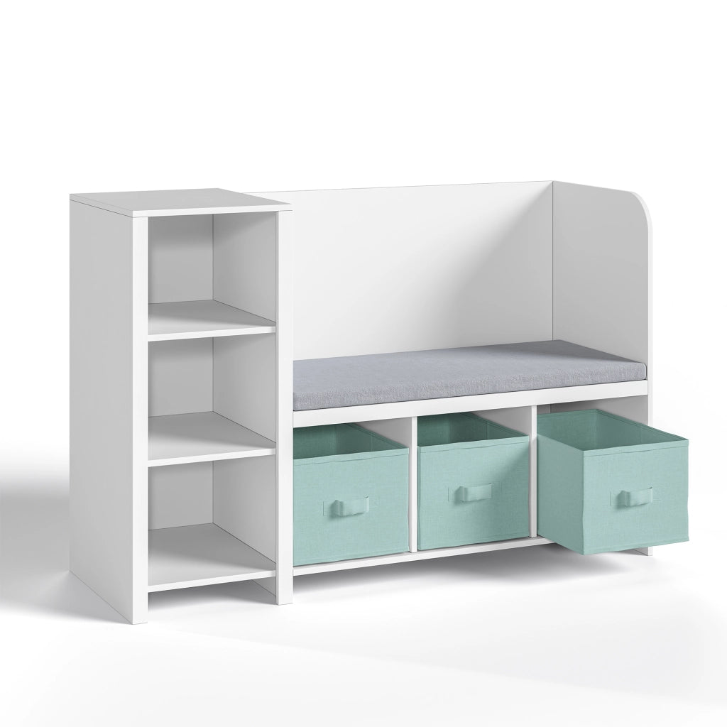 Scaffale per Cameretta Høylandet con Panca Scomparti e Scatole 76 x 112 x 40 cm - Bianco / Verde Menta [en.casa]