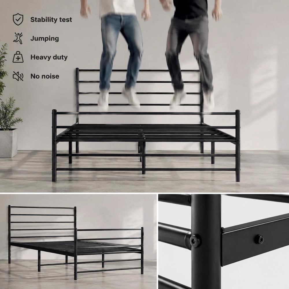 Bed Frame With Headboard And Footboard, Metal, Black, 90x200 Cm