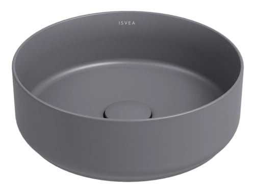 Lavabo tondo da appoggio senza troppo pieno in ceramica senza foro rubinetto - Grigio Pietra Opaco
