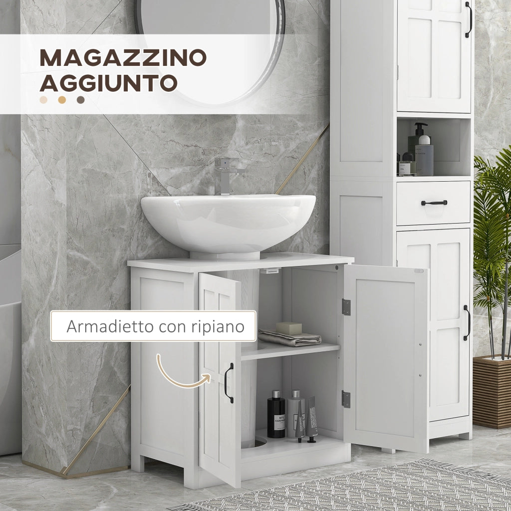 Mobile per Lavabo 60x30x60 cm Sotto Lavabo con 2 Ante e Ritaglio a Forma di U in MDF Bianco