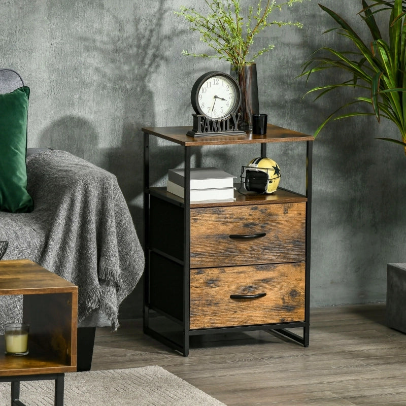 Cassettiera con 2 cassetti in tessuto, stile industriale, 45 x 40 x 70,5 cm, marrone