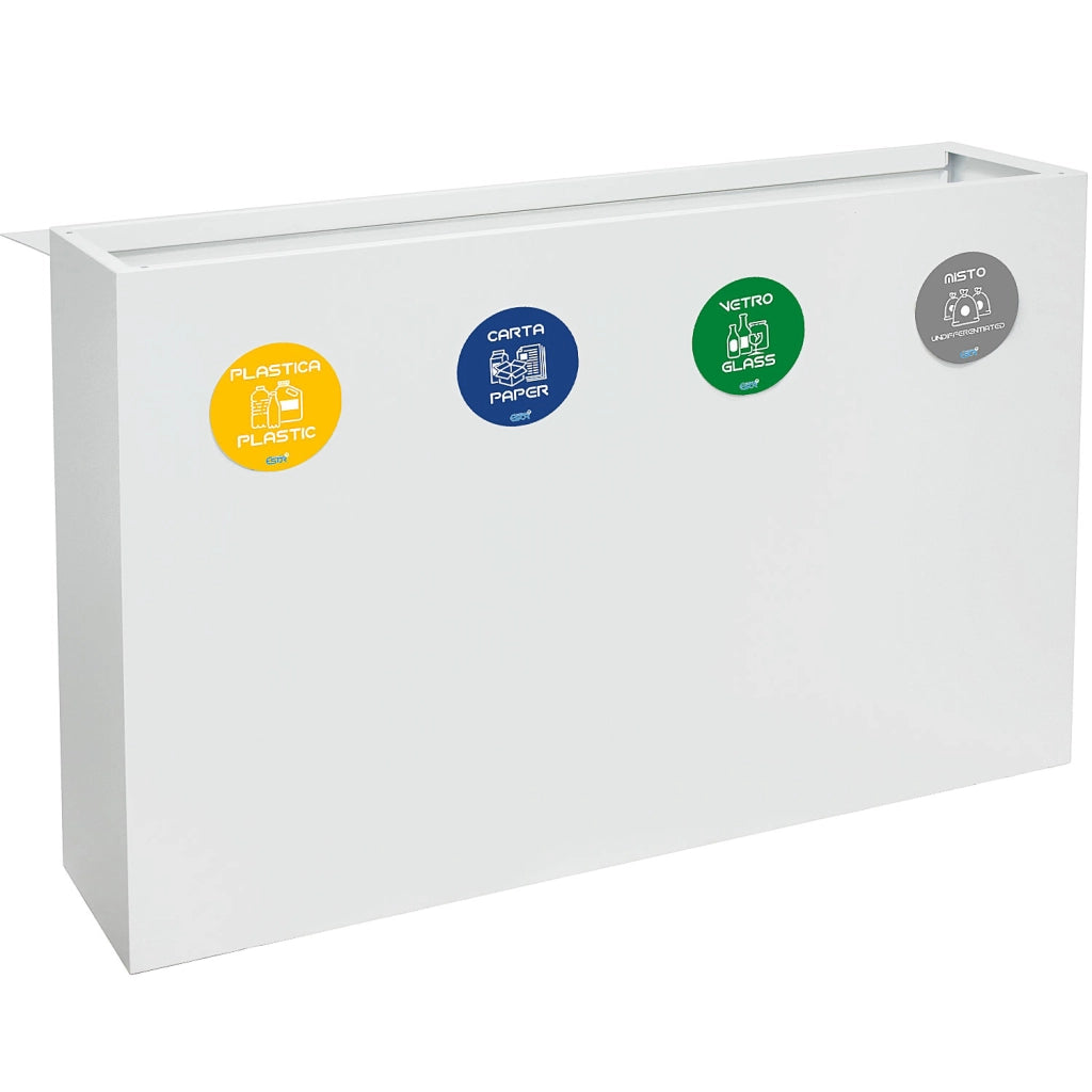 Pattumiera per Raccolta Differenziata 4 Scomparti 240 L 120x30x80 cm in Acciaio Verniciato Bianco