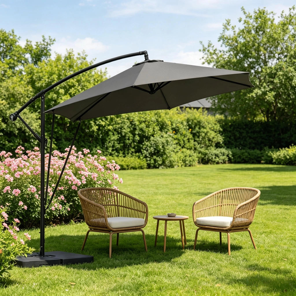 OMBRELLONE decentrato inclinabile 310x310 cm Metallo Poliestere grigio scuro