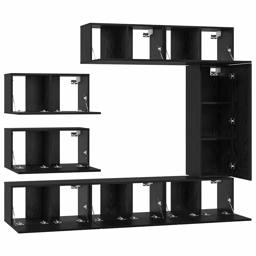 Set mobile TV 8 pz-Set di 8 Credenza per TV Rovere Nero Legno multistrato