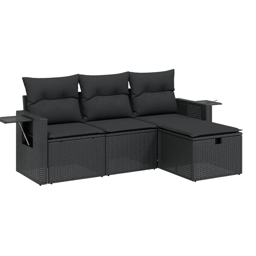 Set Divani da Giardino 4 pz con Cuscini Nero in Polyrattan