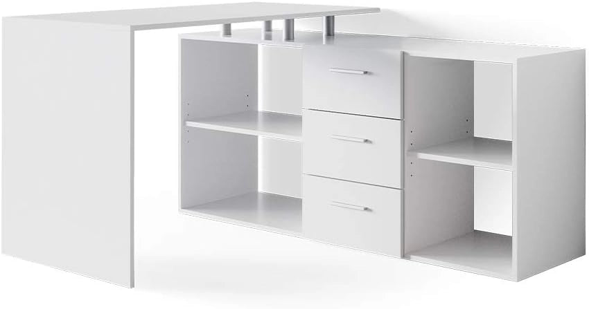 Scrivania angolare Dante, Bianco, 215 x 60 cm, per una suddivisione flessibile degli spazi e possibilità di posizionamento variabili