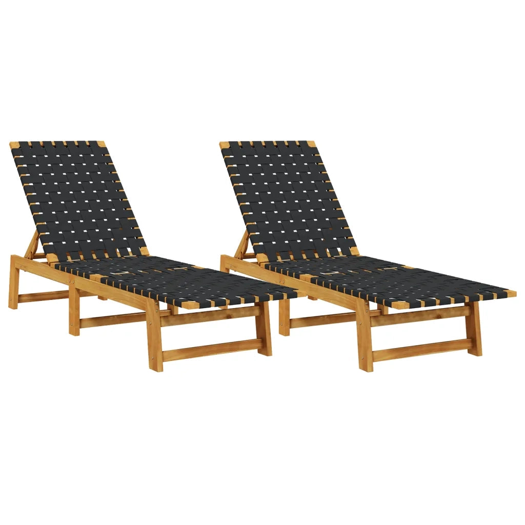Lettini Prendisole 2pz Neri Legno Massello di Acacia e Tessuto 3214210