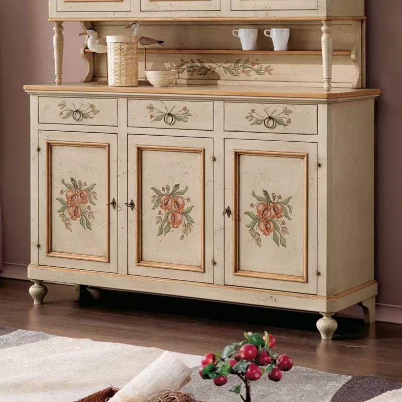 Cristalliera provenzale in legno shabby avorio ocra 3 porte 160x50x221 (1460+1461) - Mobili 2G