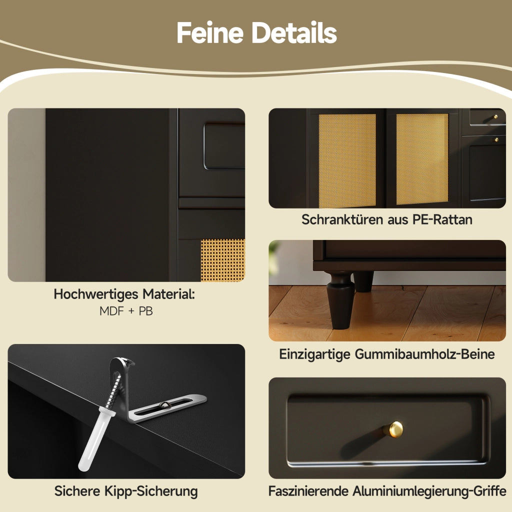 Mobile LED-illuminato Buffet in MDF con ripiani regolabili, 120x45x195,5 cm, nero