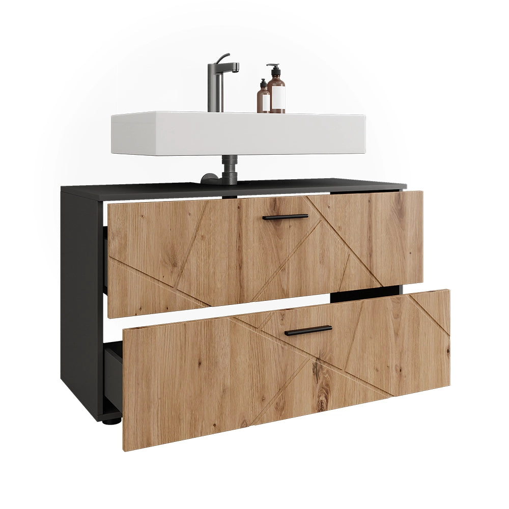 Vicco Mobiletto per lavabo Antracite/quercia dorata 100.1 x 60.6 cm con 2 cassetti