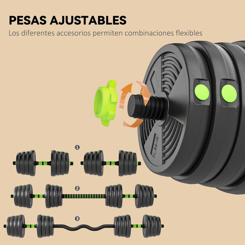 Set di manubri regolabili 30 kg 3 in 1 ¨C zephmum ¨C verde