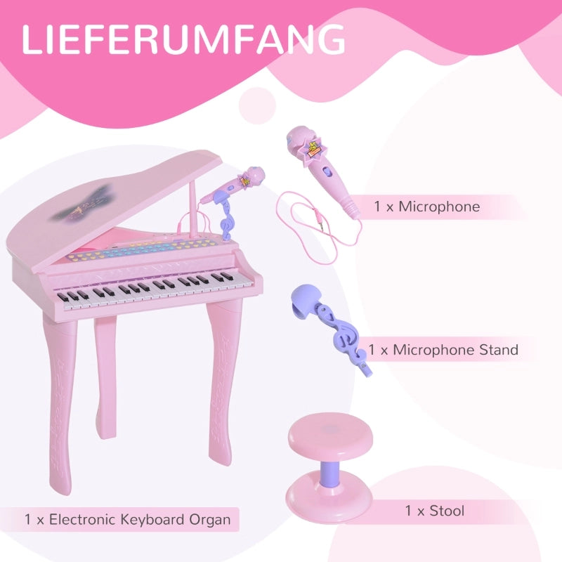 Tastiera per bambini con 37 tasti, sgabello con pianoforte e microfono, modalit¨¤ di apprendimento a LED, funzione di registrazione, strumento
