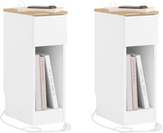 Set da 2 comodini camera da letto stretti con ricarica USB & Type-C, tavolino da letto con incavo battiscopa, mobile salvaspazio per piccoli ambienti, bianco 20x35x60 cm FBT111-E-WNx2