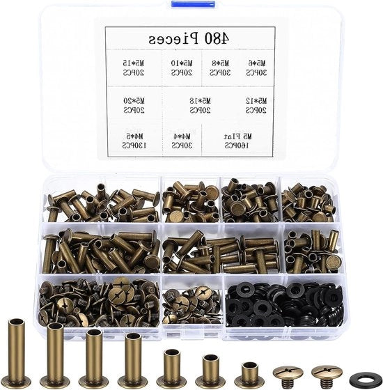 Kit di legatura di libri premium con viti Chicago - 480 pezzi - legatura in pelle DIY - cinghia di legatura di libri