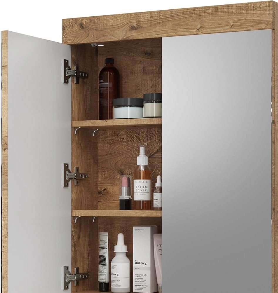 Specchio contenitore bagno Luna, Quercia Wotan, 60 x 77 cm, per montaggio a parete, combinabile con altri mobili Luna