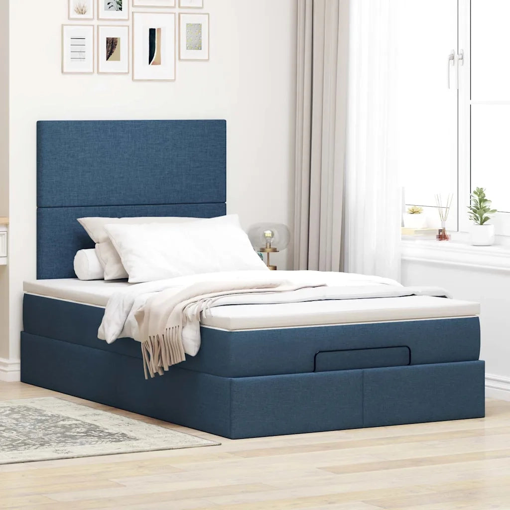 Struttura Letto Pouf con Materasso Blu 120x200 cm in Tessuto 3313919
