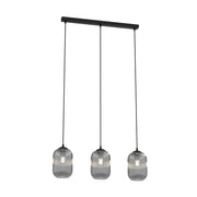Lampadario 3 Luci Selene In Acciaio Nero E Vetri Plissettati Fumè
