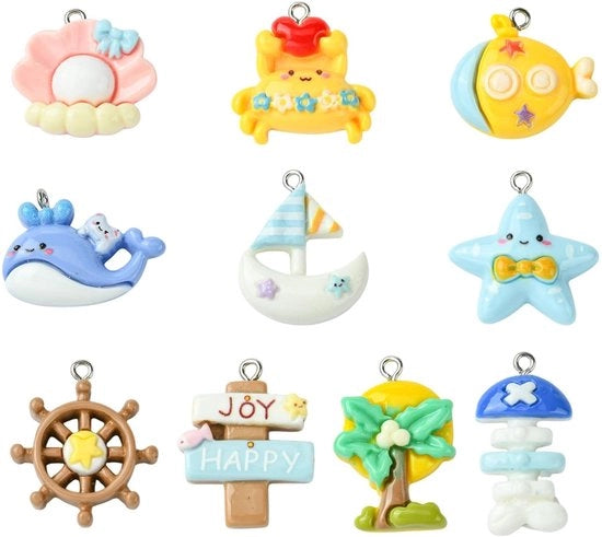 Accessori per DIY - Serie di Charms Oceano - 40 Pezzi - Tema Balena/Barca a Vela/Crabo - Diverse Dimensioni - Senza Pietre Preciose - Vendita