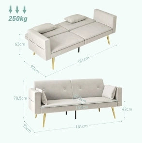 Divano letto convertibile con schienale regolabile e tasche laterali