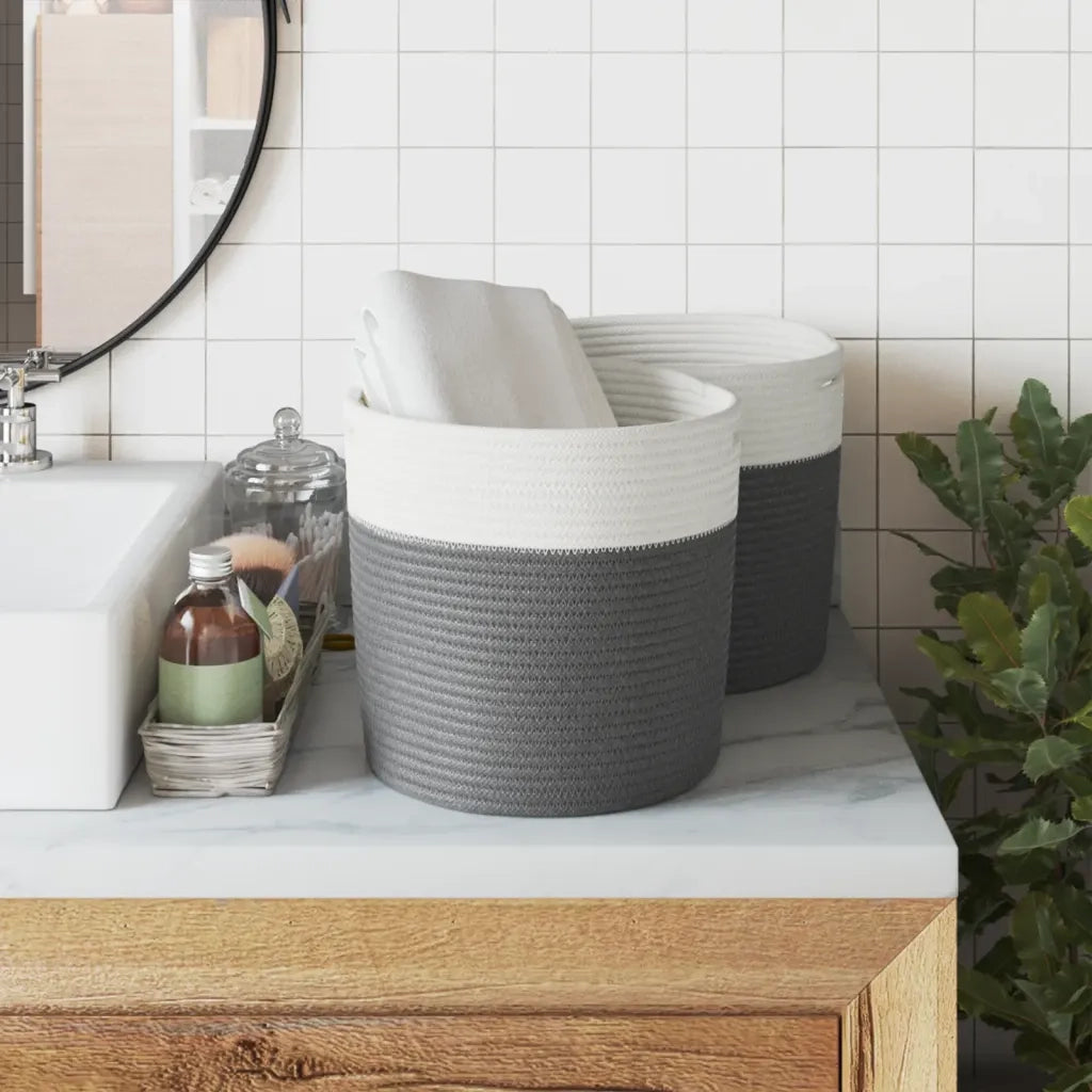 Cestini Portaoggetti 2 pz Grigio e Bianco ?28x28 cm in Cotone CFW3155094