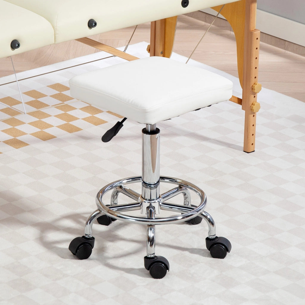 Sgabello girevole regolabile con seduta imbottita poggiapiedi e ruote ¨C Xylo ¨C bianco 34x34x50-66cm