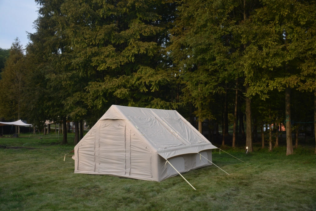 Gazebo da giardino gonfiabile con telaio a trave, finestre a zanzariera, per campeggio familiare, in poliestere beige