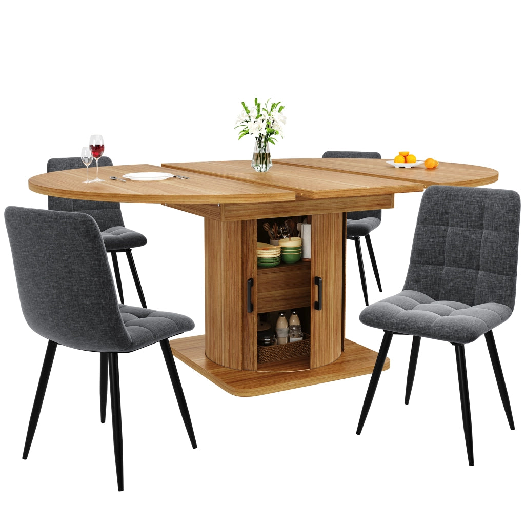 Tavolo da Pranzo Allungabile con 4 Sedie e Cassetto ¨C MINIMAL ¨C Legno Scuro, Set 5 Pezzi per 4-6 Persone