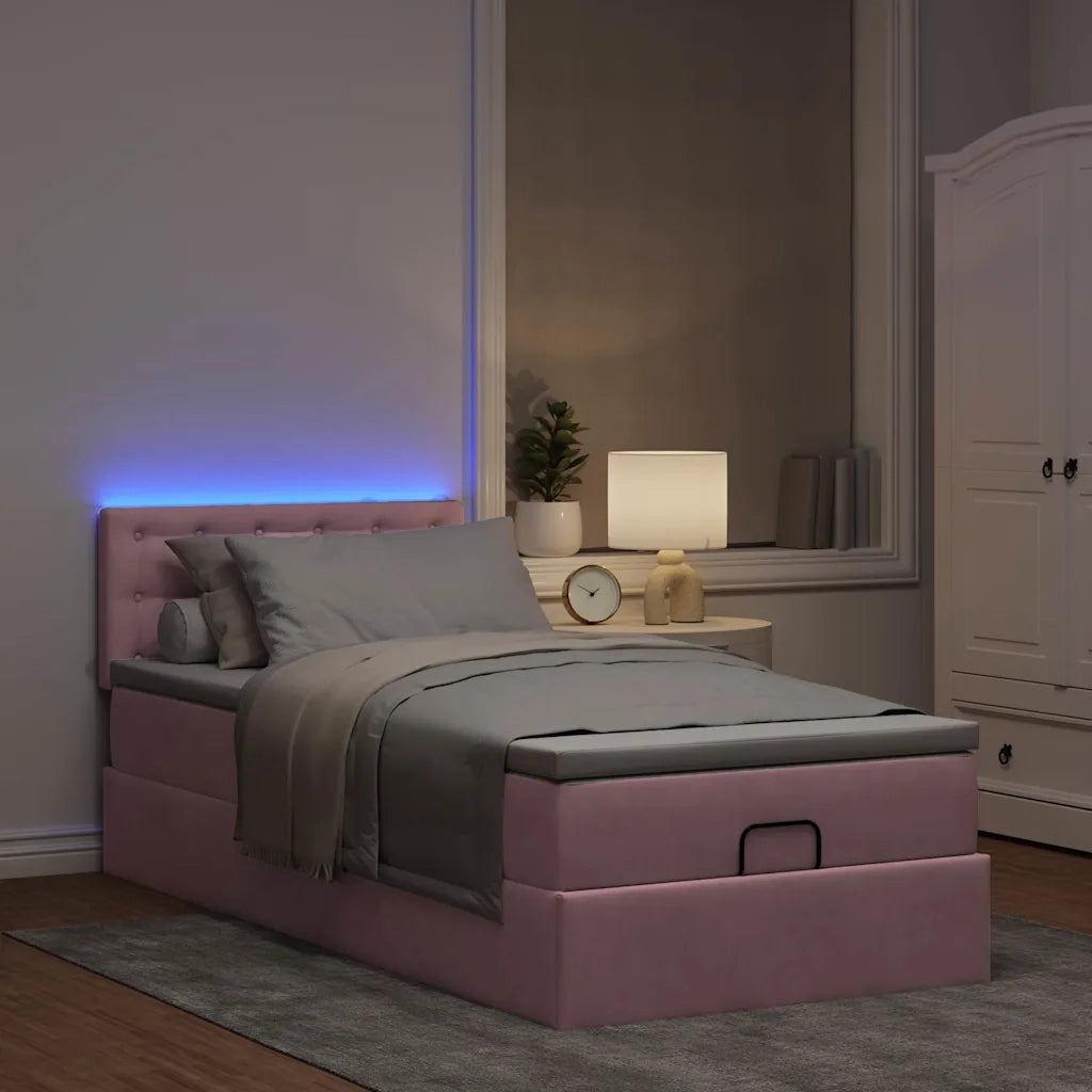 Struttura Letto Pouf con Materasso Rosa 90x190 cm in Velluto 3312739