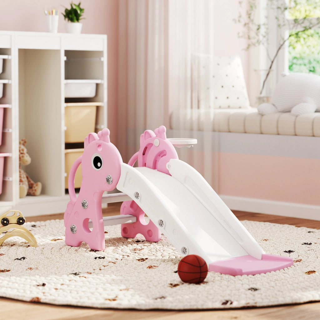 Scivolo 3 in 1 per Bambini Forma Giraffa con Canestro e Palla ¨C Xylo ¨C Rosa