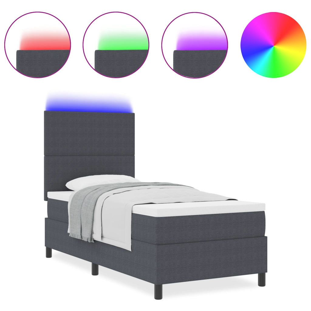 Letto a Molle con Materasso&LED Grigio Scuro 90x200 cm Tessuto di Velluto