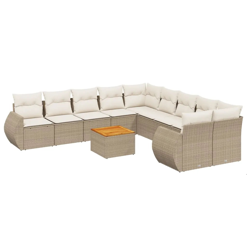 Set Divani da Giardino 11 pz con Cuscini Beige in Polyrattan 3225197